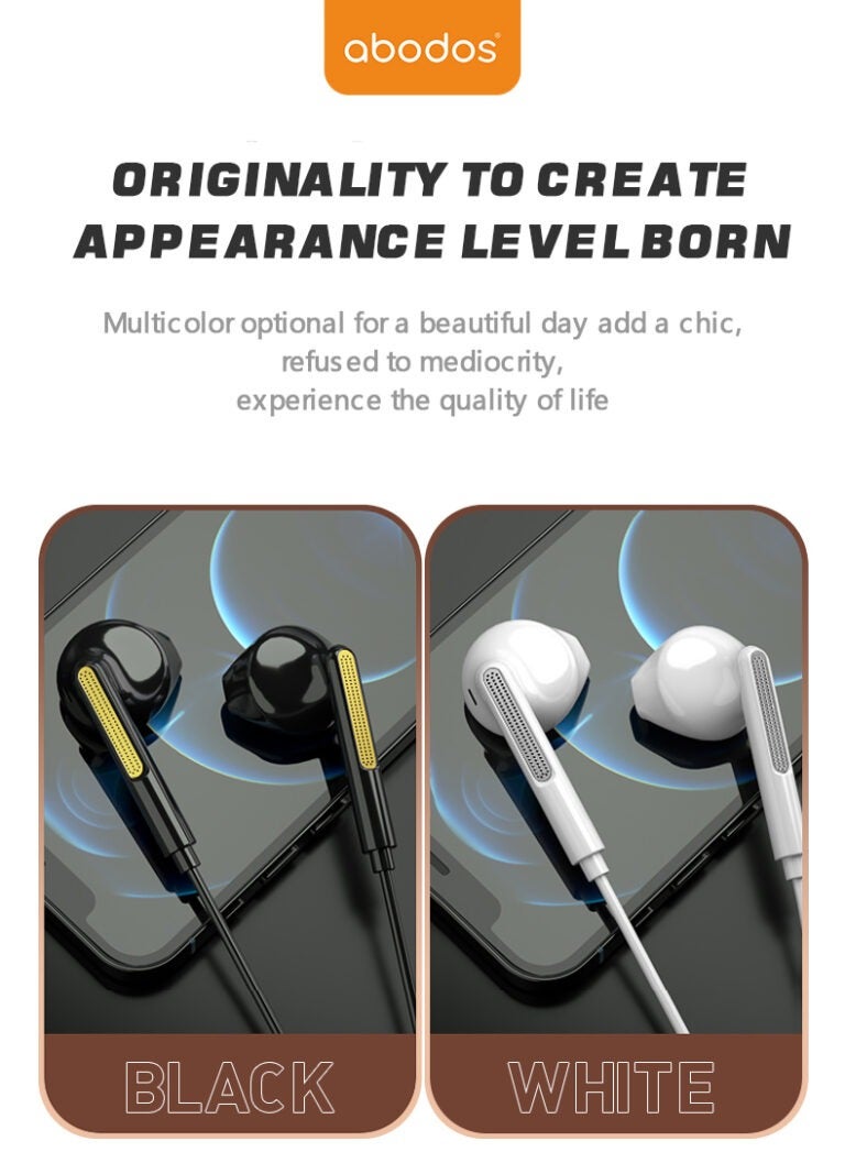 Abodos AS-ES519 Type-C Earphones – In-Ear Wired Headphones with Mic & Remote Control, High-Resolution Sound (Black) - Image 2