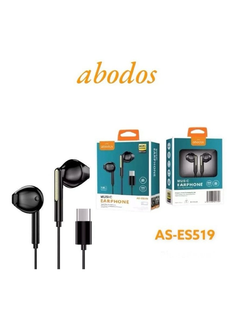 Abodos AS-ES519 Type-C Earphones – In-Ear Wired Headphones with Mic & Remote Control, High-Resolution Sound (Black) - Image 4