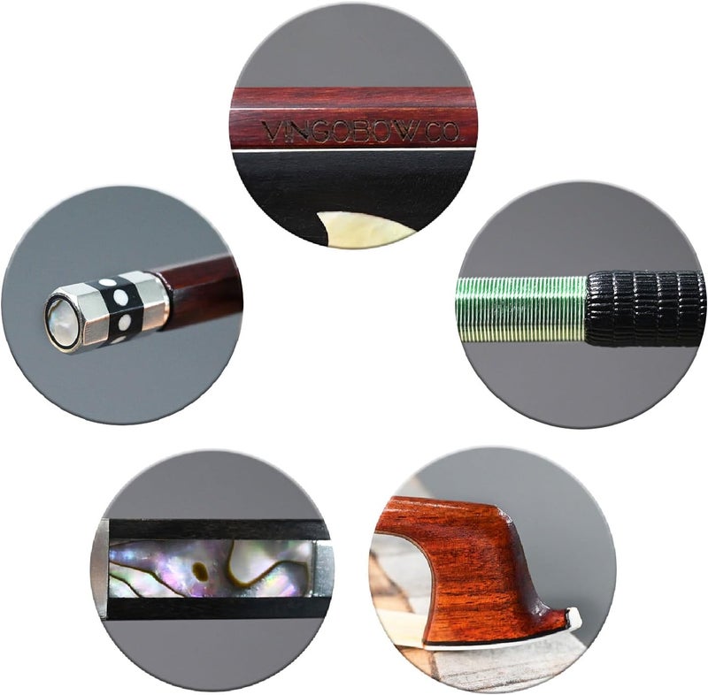 VINGOBOW Pernambuco Stick Viola Bow 4/4 Size 430M 74.5 cm Concert Level Shield Pattern Ebony Frog Well Balanced Sweet Sound Quality Natural Horse Hair - Image 3