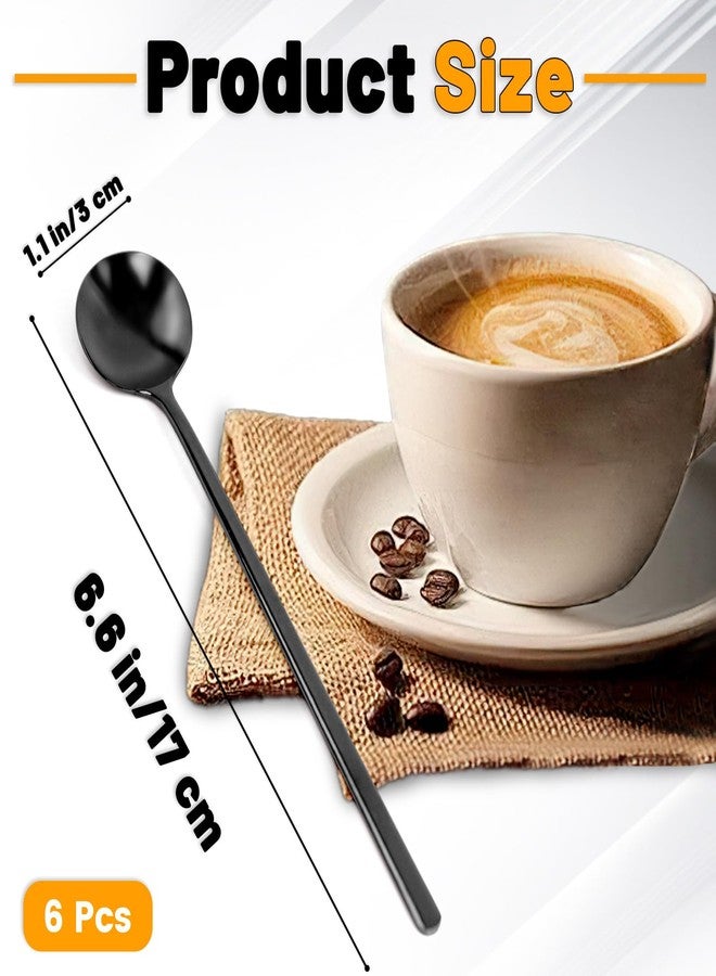 Koceci 6 Pcs Black Coffee Spoons for Coffee Bar, 6.7 Inch Small and Long Espresso Spoon Stirring Spoons, Stainless Steel Korean Spoon, Cucharas Para Cafe Suitable for Home Restaurant Use - Image 2
