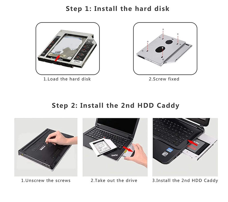 Laptrix Universal 9.5mm SATA to SATA 2nd SSD HDD Hard Drive Caddy Adapter Tray Enclosures for DELL HP Lenovo ThinkPad ACER Gateway ASUS Sony Samsung MSI Laptop (9.5mm Universal Caddy) - Image 4