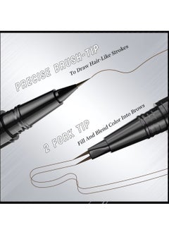 HelloKiss Precise Liquid Eyebrow Pen with Brush Double Headed Ink Pen 2 Tip Microblading Brow Pen Curved Eyebrow Pencil, 2 Fork Tip Eye Pen Waterproof Long Lasting Ink Pen Dark brown 03  - Image 4