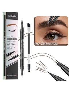 HelloKiss Precise Liquid Eyebrow Pen with Brush Double Headed Ink Pen 2 Tip Microblading Brow Pen Curved Eyebrow Pencil, 2 Fork Tip Eye Pen Waterproof Long Lasting Ink Pen Dark brown 03  - Image 2
