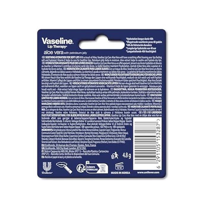 Vaseline Lip Therapy Aloe Vera Lip Balm With Pure Jelly & Rich Aloe Extracts For Shiny & Healthy Lips| Nourishes & Protects Lips| Non-greasy Lip Moisturizer for Naturally Tinted Lips| 4.8 gm - Image 2