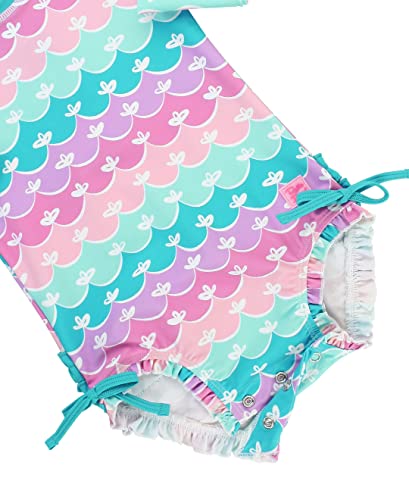 RuffleButts Baby Girls UPF 50+ Sun Protection Novelty Print Long Sleeve One Piece Rash Guard Swimsuit with Zipper - Mermaid/Aqua, 3T - Image 5