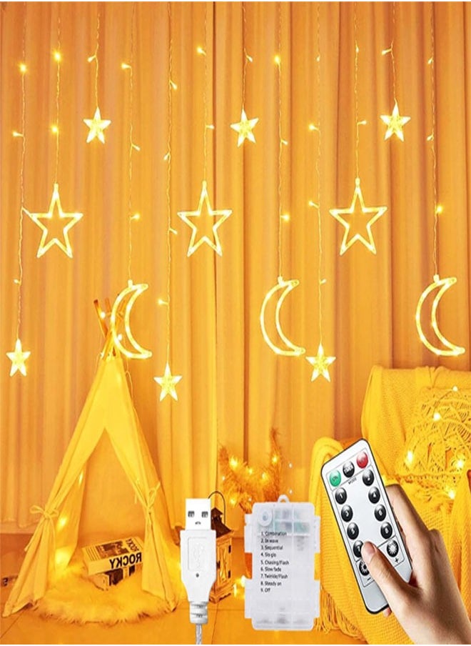 Tiokkss Ramadan Decorations Lights 3.5 M Decorative Starry String Curtain Ramadan Lights Moons and Stars LED Night Light for Ramadan Home Decoration Party USB and Battery Box Powered  - Image 1
