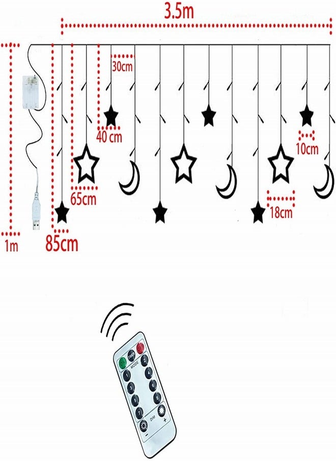 Tiokkss Ramadan Decorations Lights 3.5 M Decorative Starry String Curtain Ramadan Lights Moons and Stars LED Night Light for Ramadan Home Decoration Party USB and Battery Box Powered  - Image 2