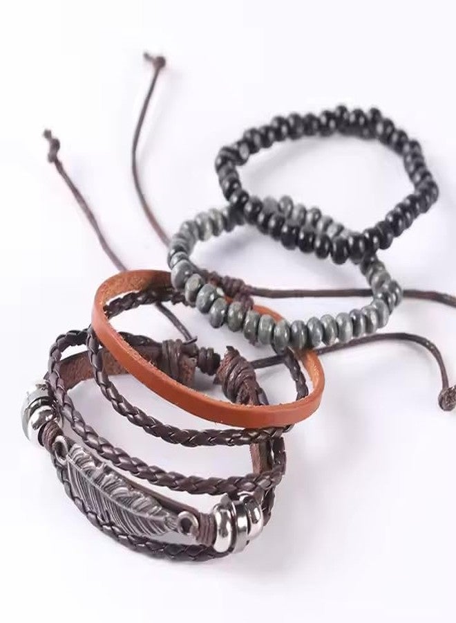 THE MEN THING STARDUST CUFF - Multi-layer Set Genuine Braided Leather Bracelet Set for Men & Boys (8 inch) - Image 4