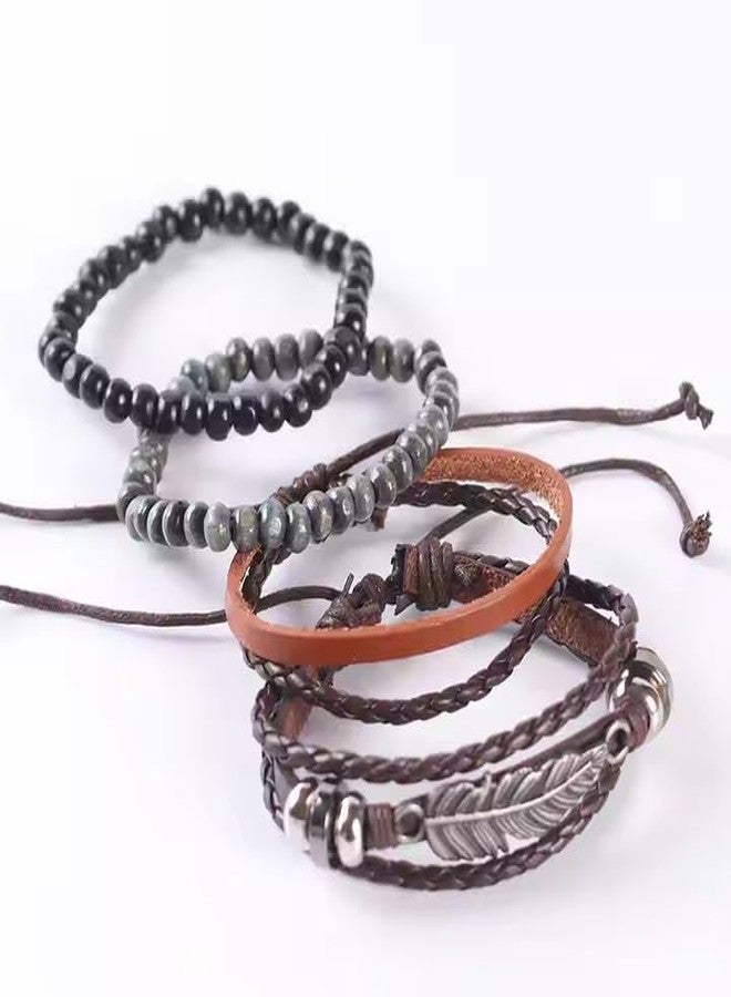 THE MEN THING STARDUST CUFF - Multi-layer Set Genuine Braided Leather Bracelet Set for Men & Boys (8 inch) - Image 3