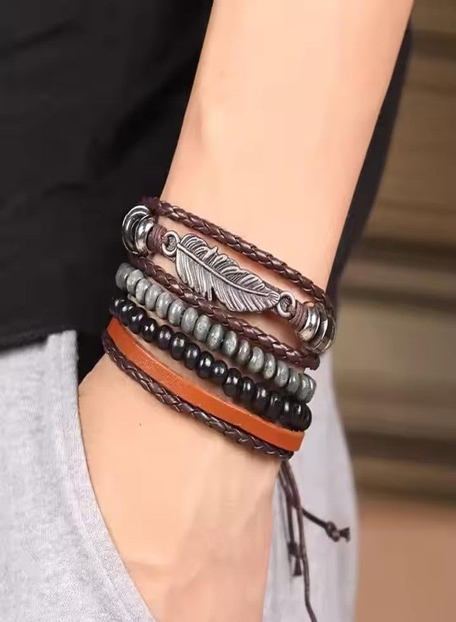 THE MEN THING STARDUST CUFF - Multi-layer Set Genuine Braided Leather Bracelet Set for Men & Boys (8 inch) - Image 2
