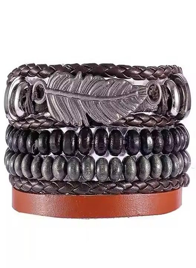 THE MEN THING STARDUST CUFF - Multi-layer Set Genuine Braided Leather Bracelet Set for Men & Boys (8 inch) - Image 1