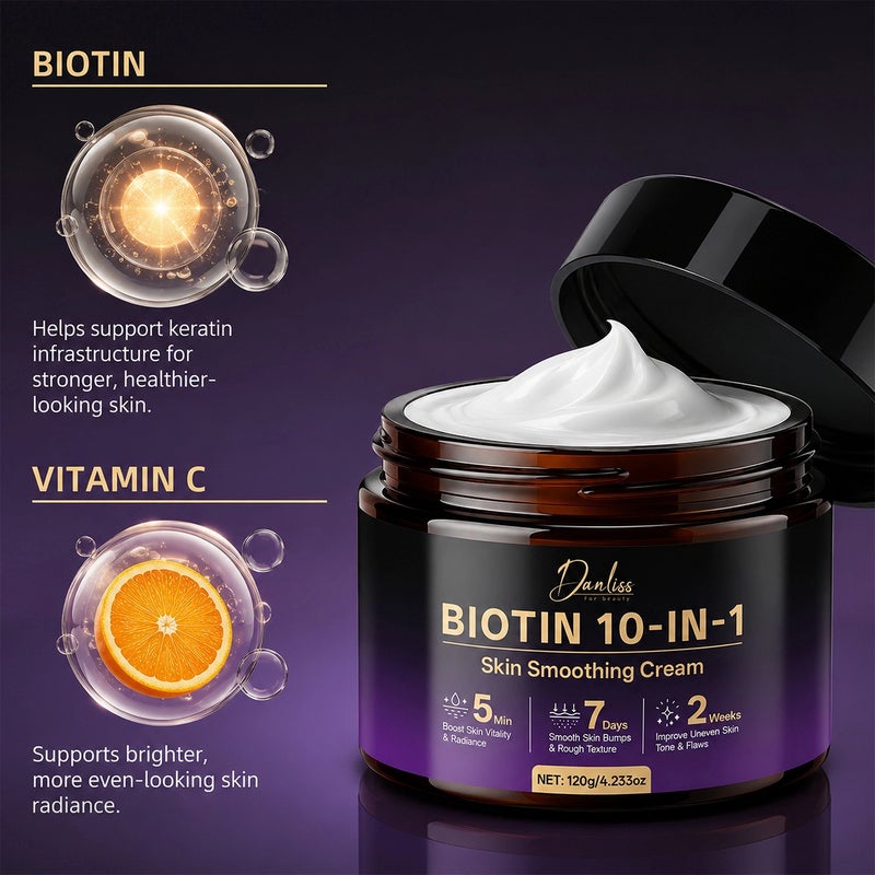 Danliss Biotin 10-Effect Smoothing Body Cream 120g - Improves rough skin, evens skin tone, and softens the entire body - Image 3