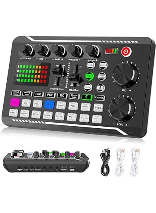 Facmogu Professional LIVE Sound Card Mixer and Audio Interface with DJ Mixer Effects and Voice Changer,Podcast Production Studio Equipment, Prefect for Streaming/Podcasting/Gaming - Image 1