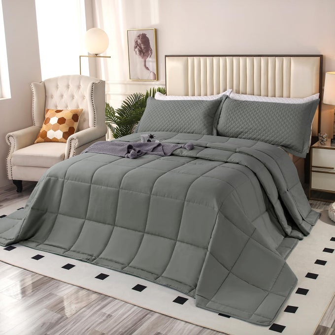 OVERSIZED CALIFORNIA KING COMFORTER SET 120X120 EXTRA LARGE KING SIZE QUILTS 3 PIECES LIGHTWEIGHT REVERSIBLE DOWN ALTERNATIVE COMFORTER FOR ALL SEASON WITH 8 CORNER TABS GRAY