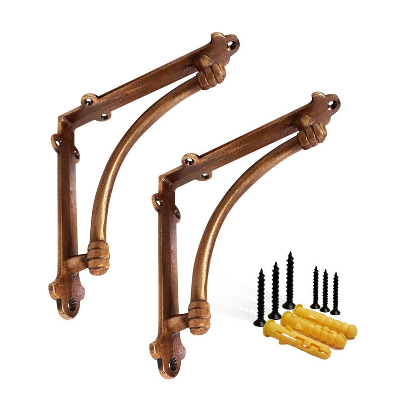 NACH Decorative Shelf Brackets, 4 Pack of 5.5 x 1.2 x 5.5 inch Copper Cast Iron Shelf Brackets - Decorative Brackets for Mounting - Half Round Style Brackets - Image 1
