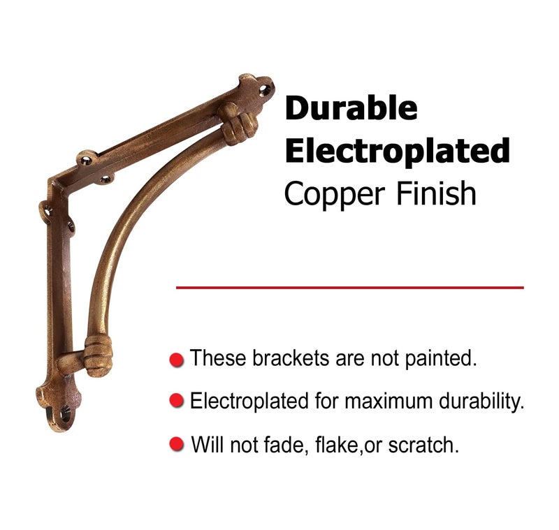 NACH Decorative Shelf Brackets, 4 Pack of 5.5 x 1.2 x 5.5 inch Copper Cast Iron Shelf Brackets - Decorative Brackets for Mounting - Half Round Style Brackets - Image 2