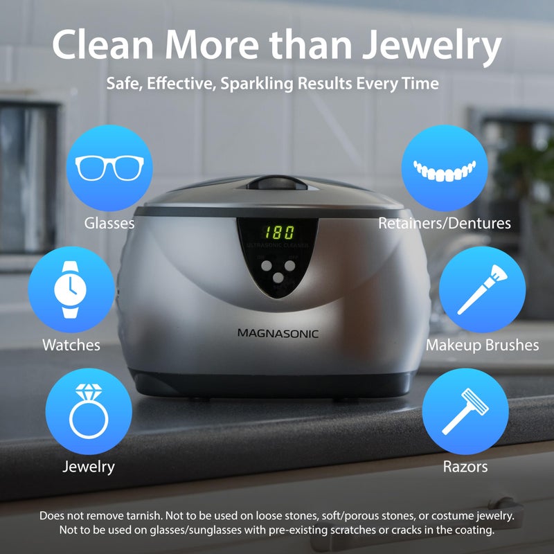 Magnasonic Ultrasonic Cleaner - 20oz Stainless Steel Tank, Digital Timer, 5 Cleaning Modes, Ultrasonic Jewelry Cleaner for All Jewelry, Eyeglasses, Watches, Dentures, Retainers & More - Image 3