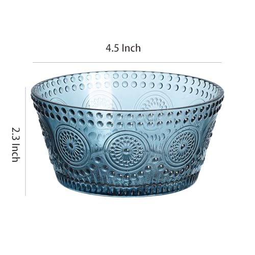 WAIT FLY Embossed Sunflower Glass Bowl Salad Bowl Candy Dish, 11 OZ-Blue - Image 2