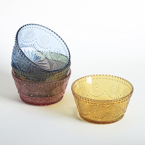 WAIT FLY Embossed Sunflower Glass Bowl Salad Bowl Candy Dish, 11 OZ-Blue - Image 5