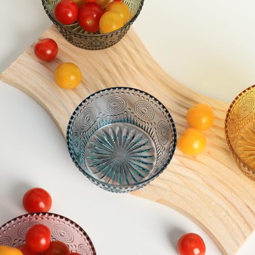 WAIT FLY Embossed Sunflower Glass Bowl Salad Bowl Candy Dish, 11 OZ-Blue - Image 3