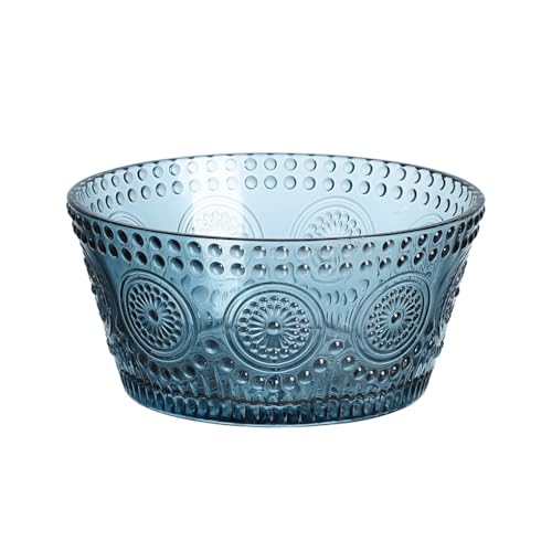 WAIT FLY Embossed Sunflower Glass Bowl Salad Bowl Candy Dish, 11 OZ-Blue - Image 1