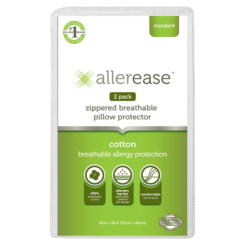 Aller-Ease AllerEase 100% Breathable Cotton Pillow Protector for Sleeping, Standard 26" x 20" - 2 Pack - Image 1