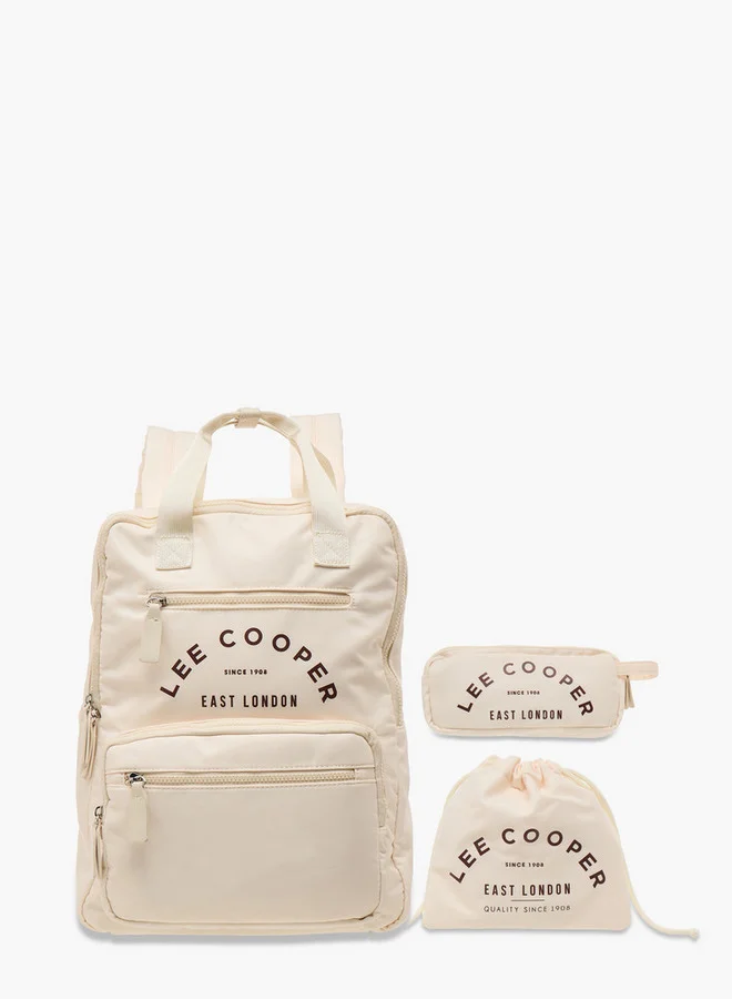 Lee Cooper Logo Print School Backpack with Pencil Case and Drawstring Pouch