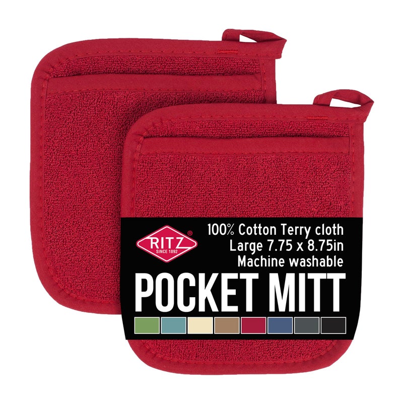 RITZ Terry Pocket Mitt & Hot Pad: Unparalleled Heat Resistant, Durable 100% Cotton â€“ Ergonomically Designed for Optimal Grip â€“ Easy-Care Machine Washable â€“ 2-Pack, Paprika - Image 1
