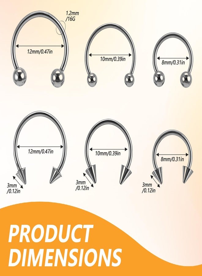 Yolev 24PCS 16G Variety of Sizes Horseshoe Rings Surgical Steel Nose Septum Horseshoe Hoop Earring Eyebrow Septum Rings Hoop Daith Earring Eyebrow Helix Vertical Lip Piercing Jewelry for Women Men - Image 2