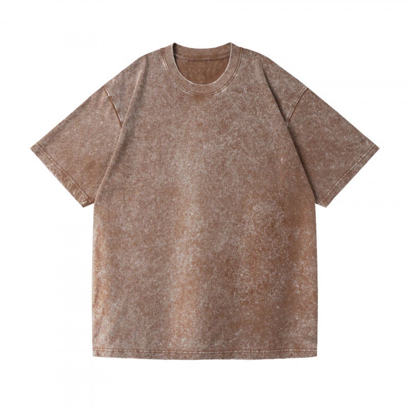 Men'S T-Shirt 230G Acid-Washed Fried Snowflake Loose Old Retro Washed Short-Sleeved Men'S Pure Cotton T-Shirt Off-Shoulder European Size - Image 1