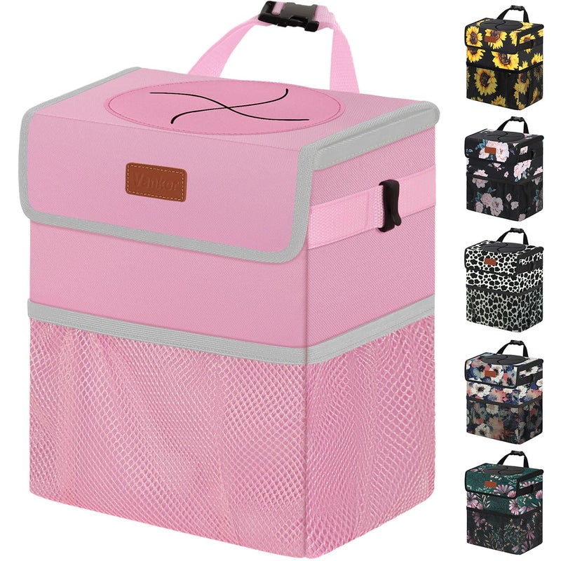 Vankor Pink Car Trash Can Cute, Pink Car Accessories for Women Waterproof Automotive Garbage Cans Leak Proof Vehicle Trash Can - Image 1