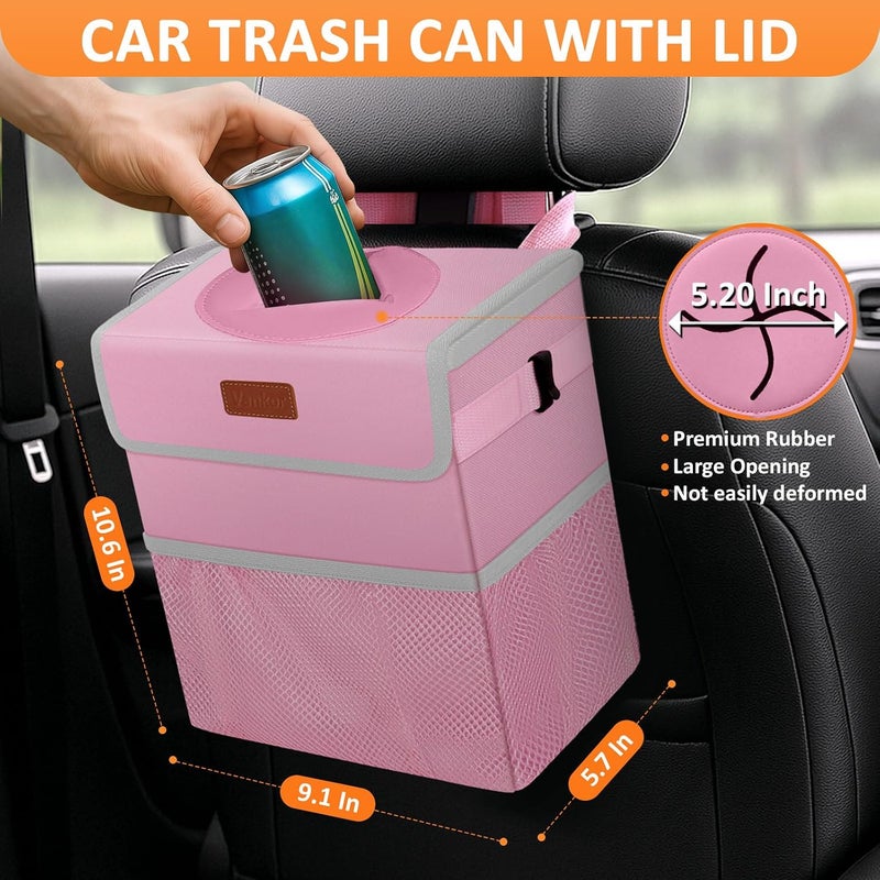 Vankor Pink Car Trash Can Cute, Pink Car Accessories for Women Waterproof Automotive Garbage Cans Leak Proof Vehicle Trash Can - Image 2