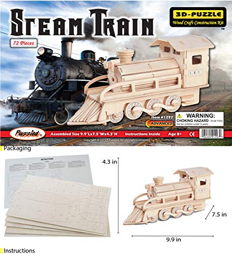 Puzzled 3D Wooden Steam Train Puzzle Wooden Train Puzzle Toy for Kids and Adults Educational 3D Puzzle Toy Train 3D Wooden Train Model Kit to Build and Paint with 72 Puzzle Pieces 1 Pack - Image 5