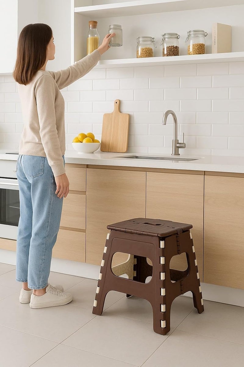 SELLWIZE 18 Inch Folding Step Stool,Super Strong Foldable Stool for Adults & Kids, Portable Plastic Step Stool, Non Slip Folding Stools for Kitchen, Bathroom, Bedroom, Office - Image 3