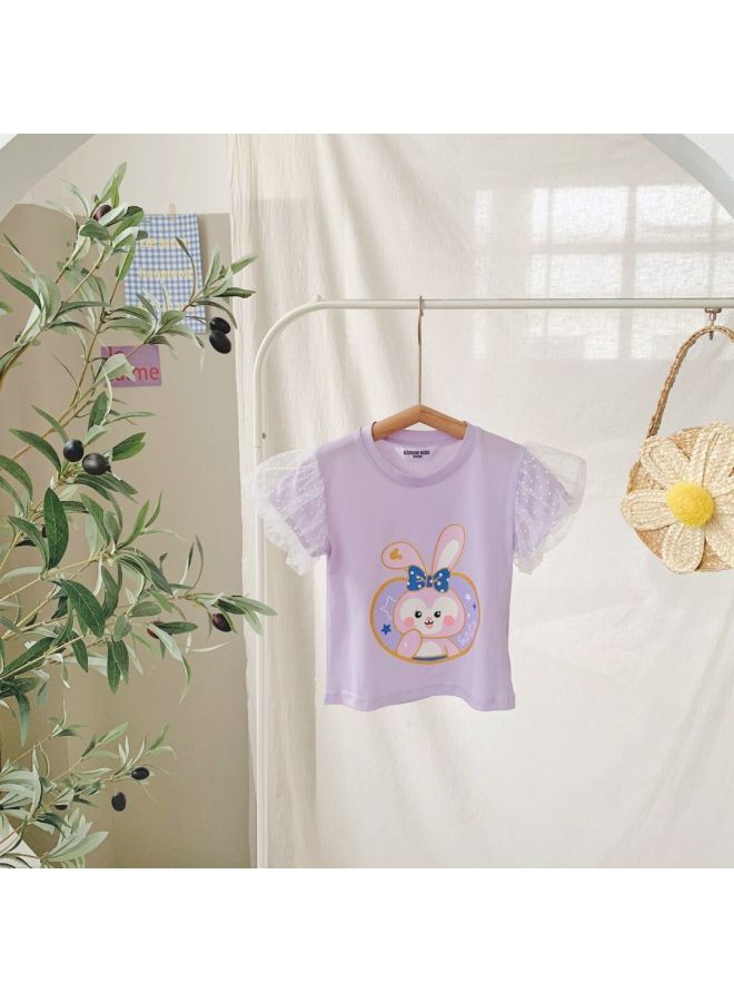 Summer Stylish Cartoon Girls' Puff Sleeve Short-sleeve T-shirt Cute Baby Internet Celebrity Summer Top New Trendy Style