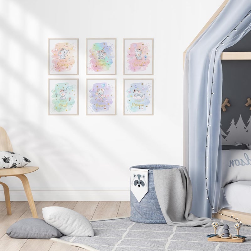 Canssape Elephant Nursery Wall Decor Set of 6 Baby Girl Room Decor for Nursery 8"x10" Star Wall Art Prints | You Are Loved | Baby Elephant Nursery Decor(Unframed) - Image 2