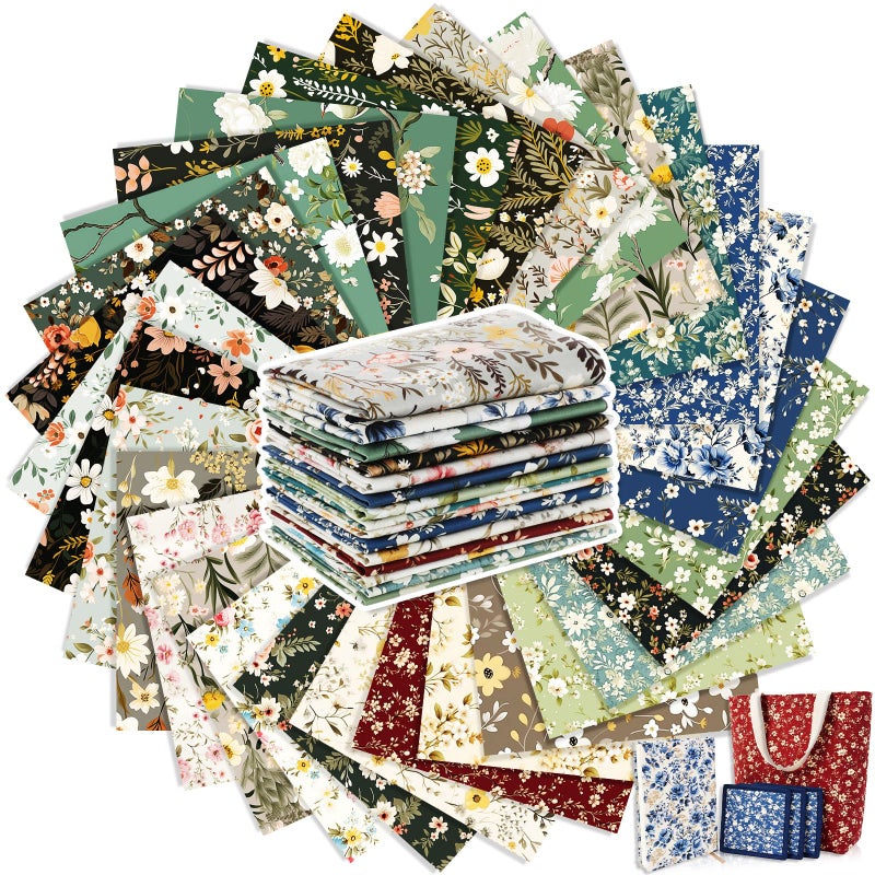 Tatuo 30 Pcs 10 x 10 Inches Vintage Floral Cotton Fabric Bundle Squares Patchwork Floral Fabric Sewing Quilting Bundles Assorted Pattern Cloth for DIY Scrapbook Craft Making - Image 2