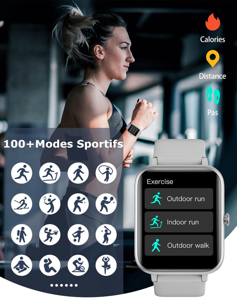 GRV Smart Watch for iOS and Android Phones (Answer/Make Calls), Watches for Men Women IP68 Waterproof Smartwatch Fitness Tracker Watch with Heart Rate/Sleep Monitor Steps Calories Counter (Gray) - Image 2