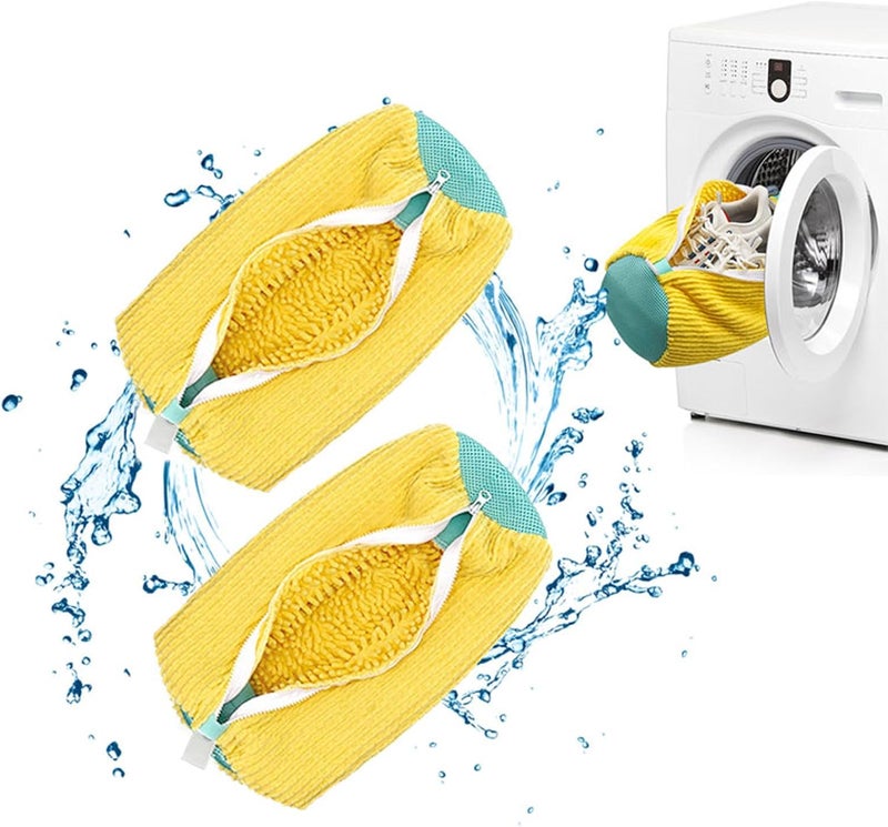 SUSOO 2 قطع حقيبة غسل الأحذية 360° للغسالة، حقيبة غسيل قابلة لإعادة الاستخدام للغسالة والمجفف، ألياف ناعمة لتنظيف الأحذية الرياضية، حقيبة غسل أحذية شبكية للأحذية الرياضية، أحذية الجيم وجميع أنواع الأحذية - Image 1