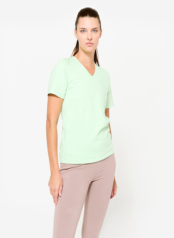 DECATHLON Women's V-Neck Cotton Fitness T-Shirt - Sorbet - Image 1