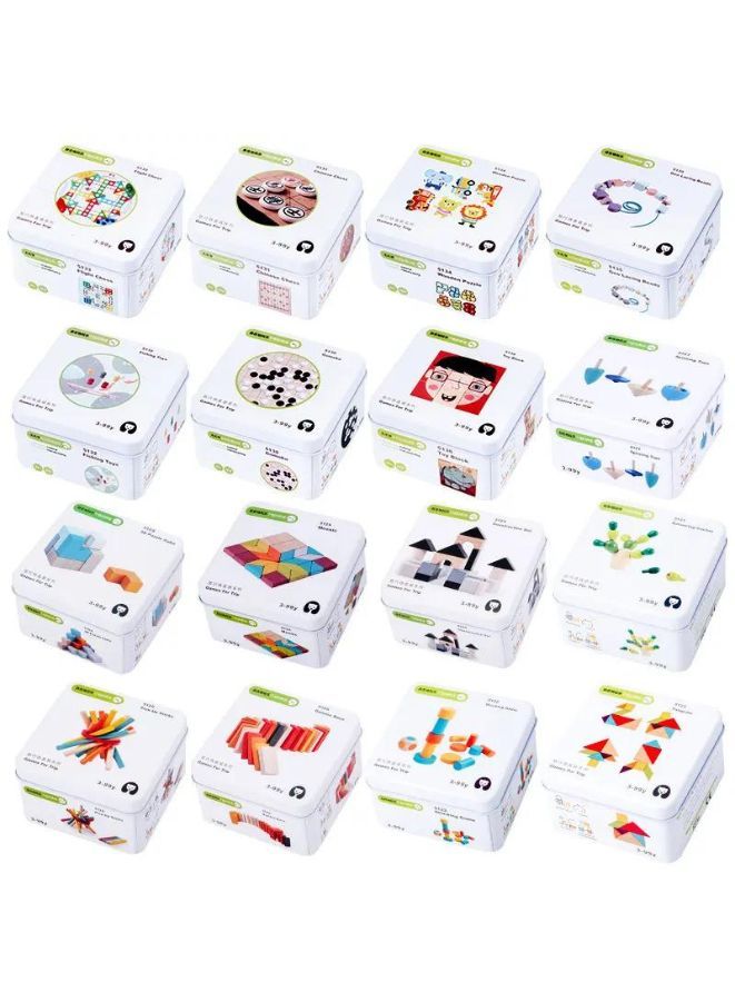 Wooden Brain IQ Training Puzzle in tin box Counting Toys for Kids Mathematics Math Diy Toys, Flight Chess - Image 4