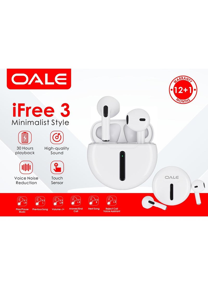 OALE - iFree 3 Wireless Bluetooth Earphones, High Quality Sound with Noise Reduction TWS - Image 1