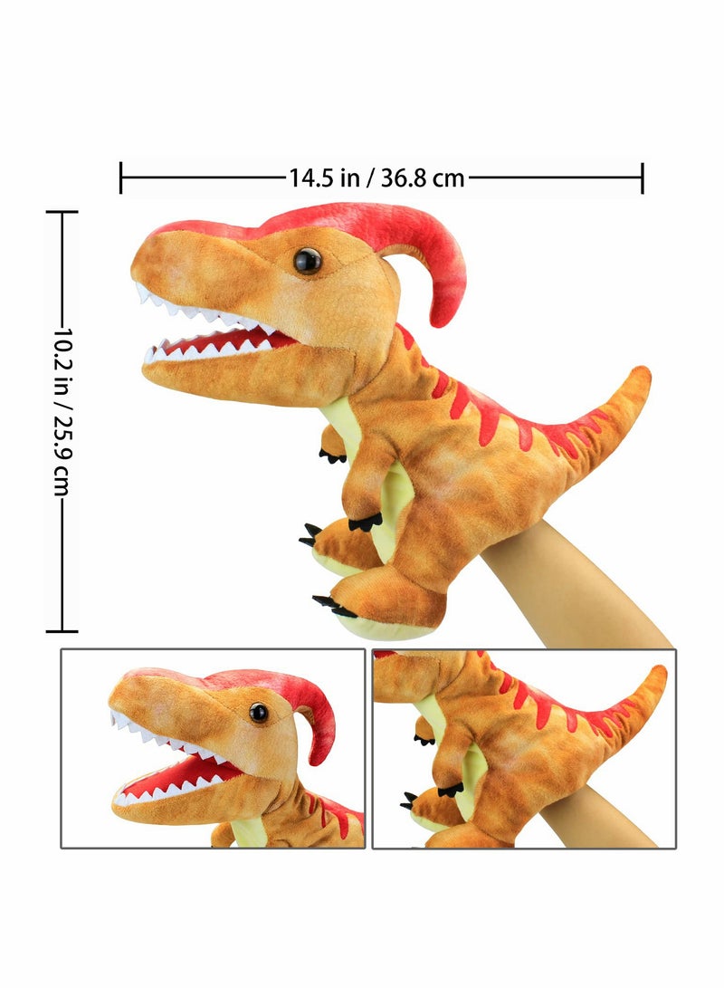 Excefore Dinosaur Hand Puppets, Paractenosaurus Jurassic World Stuffed Animal  Soft Plush Toy, Open Movable Mouth Finger Gift, Birthday Gifts for Kids, Creative Role Play - Image 2