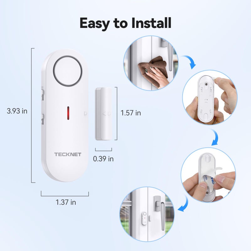 TECKNET Door Alarms for Kids Safety, Window Alarm Pool Alarms Door Alarm for Home Security, 2-in-1 Alarm & Chime, 3-Level Volume Control, Wireless Alarm for House Hotel Cars Sheds Caravans (6 Pack) - Image 4