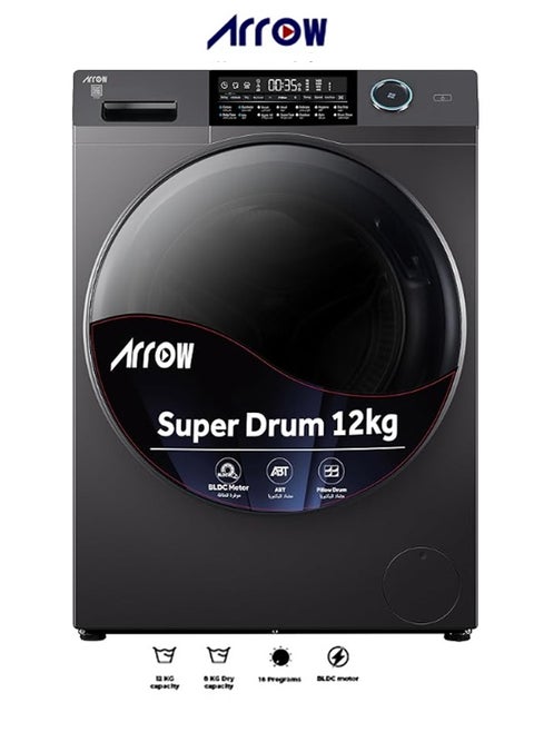 Front Loading Automatic Washing Machine 12KG, 12KG Washing Capacity, 8KG Dryer Capacity, 15 Programs, Auto Lock Door, LED Display Screen, Jade Ink Silver | RO-12FWDHS