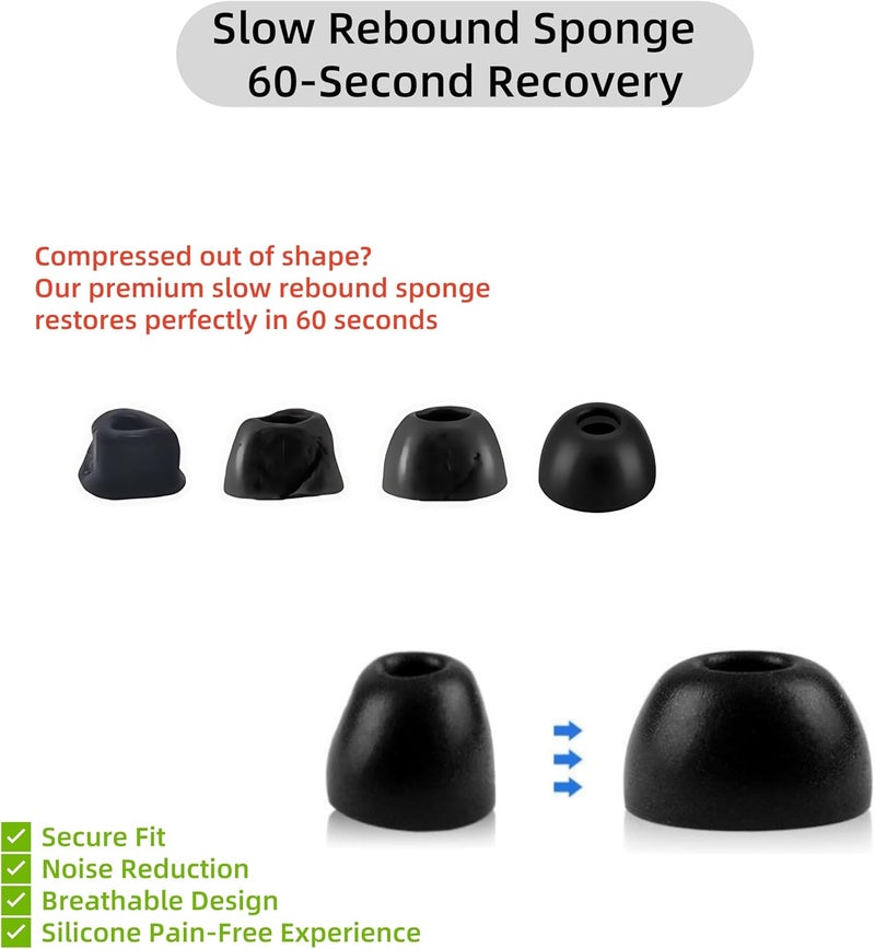 أطراف أذن رغوة الذاكرة من Rhinent لسماعات Samsung Galaxy Buds3 Pro (تناسب علبة الشحن) علبة مدمجة، أطراف بديلة مريحة للغاية وعازلة للضوضاء للصالات الرياضية والسفر والعمل - 3 أزواج متوسطة - Image 5