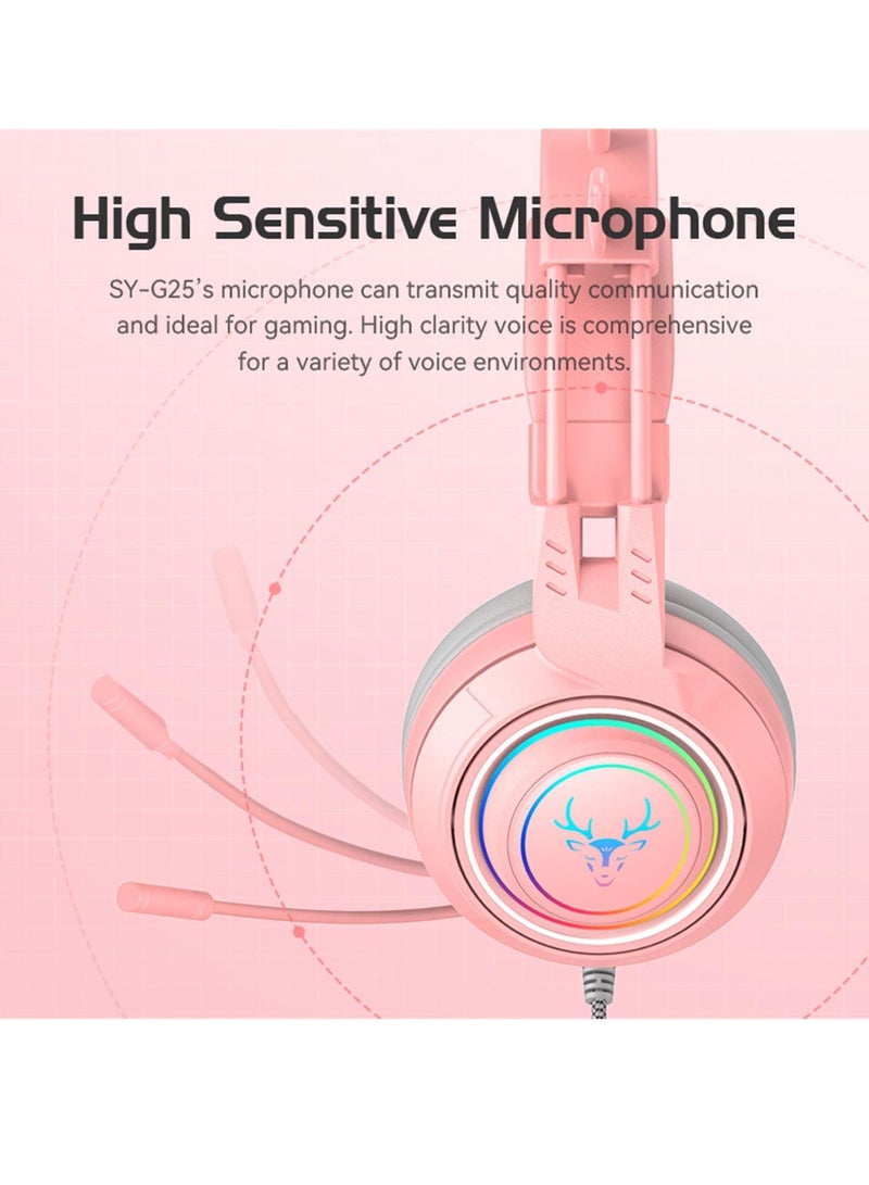 Excefore Stereo Gaming Headset for PS4 PC Xbox One PS5 Controller,Noise Cancelling Over Ear Headphones with Mic, LED Breathing Light, Bass Surround, Soft Memory Earmuffs for Laptop Mac Nintendo (Pink) - Image 5