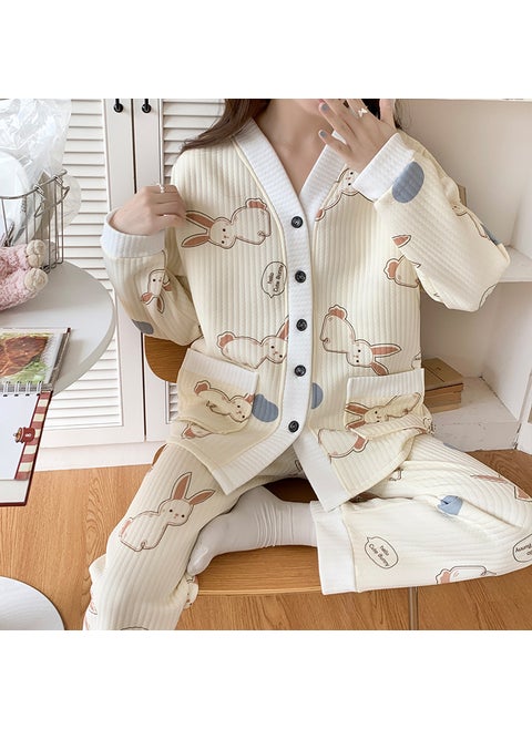 Thickened Maternity Nursing Pajama Set for Autumn and Winter 981 Stone Rabbit air Cotton