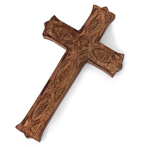 GURU JEE™ Wooden Religious Catholic Crucifix Cross Holy Wall Hanging Hand Carvings Wall Art Decor Religious Gifts (Brown_10x6 inches) - Image 2