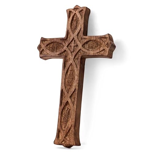GURU JEE™ Wooden Religious Catholic Crucifix Cross Holy Wall Hanging Hand Carvings Wall Art Decor Religious Gifts (Brown_10x6 inches) - Image 3